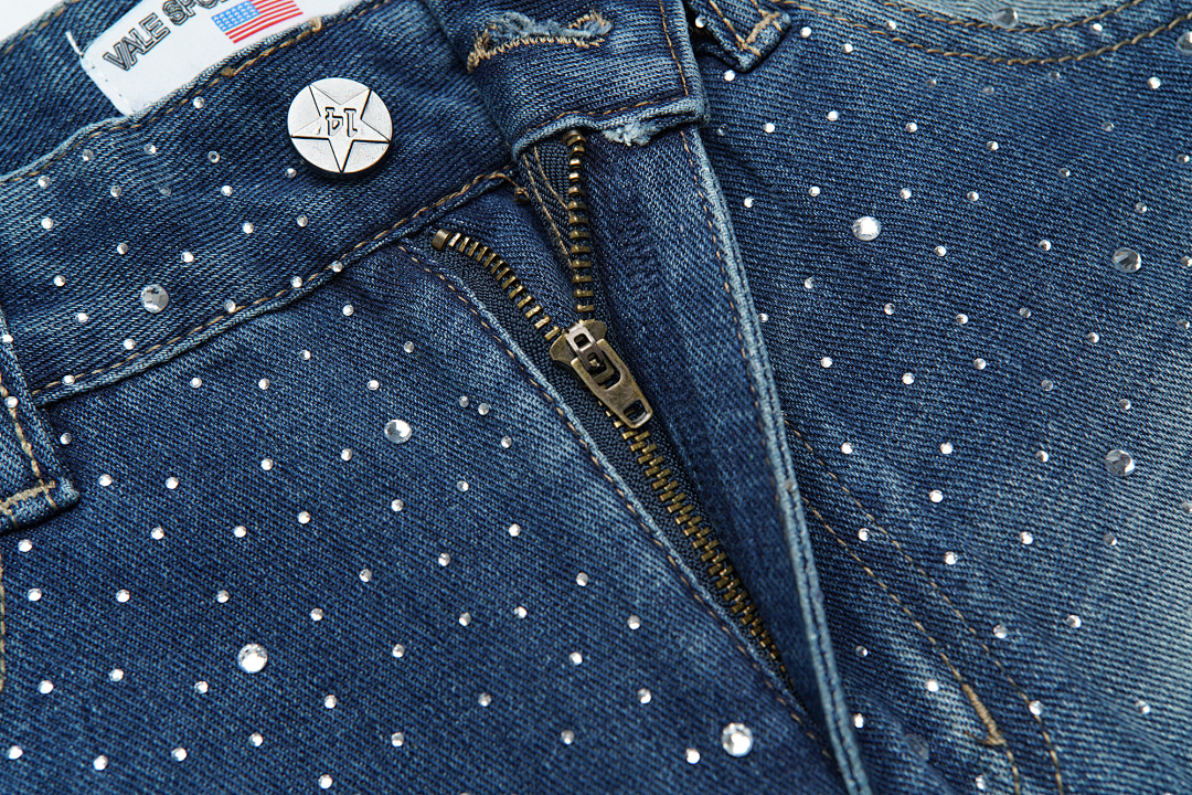 V802# P138 Vale Forever RAIN CLASSIC DENIM最新时尚潮牌满身烫钻破洞牛仔