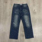 V802# P138 Vale Forever RAIN CLASSIC DENIM最新时尚潮牌满身烫钻破洞牛仔