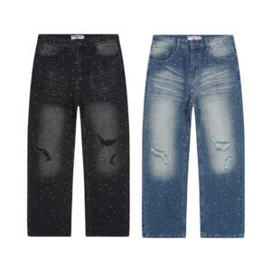 V802# P138 Vale Forever RAIN CLASSIC DENIM最新时尚潮牌满身烫钻破洞牛仔