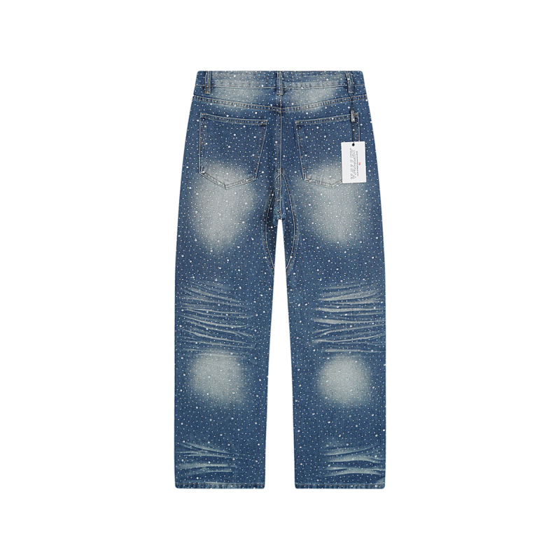 V802# P138 Vale Forever RAIN CLASSIC DENIM最新时尚潮牌满身烫钻破洞牛仔