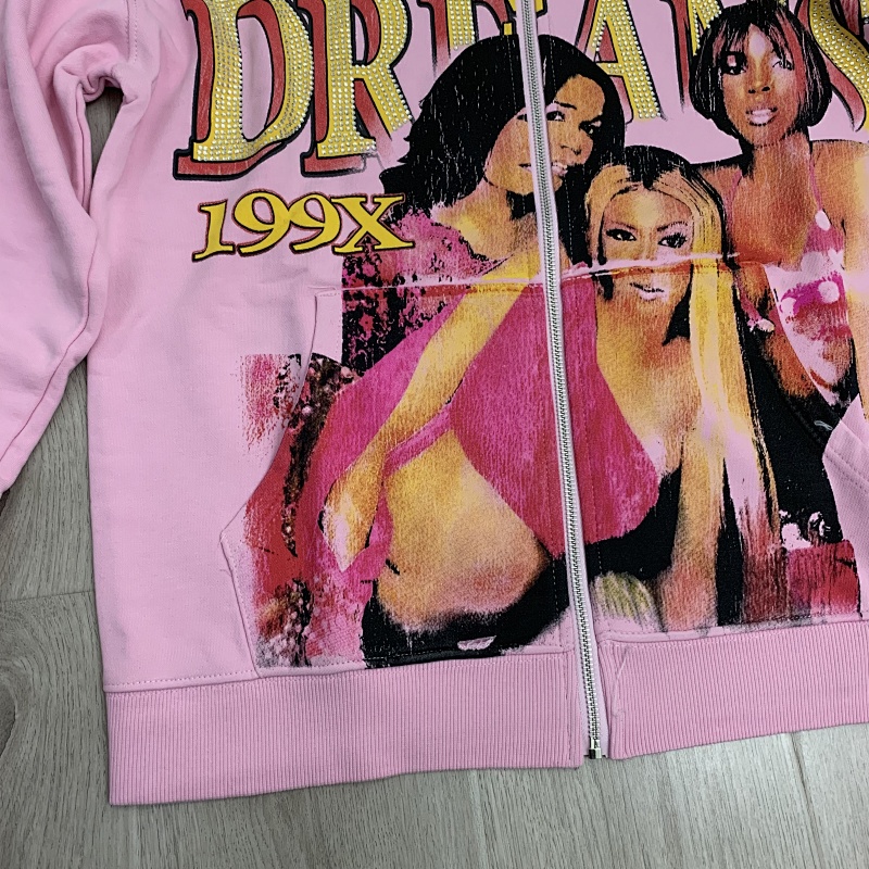 V125# P128 Vale  DREAM VALLEY Zip Up Hoodie烫钻粉色开衫卫衣