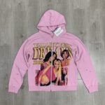 V125# P128 Vale  DREAM VALLEY Zip Up Hoodie烫钻粉色开衫卫衣