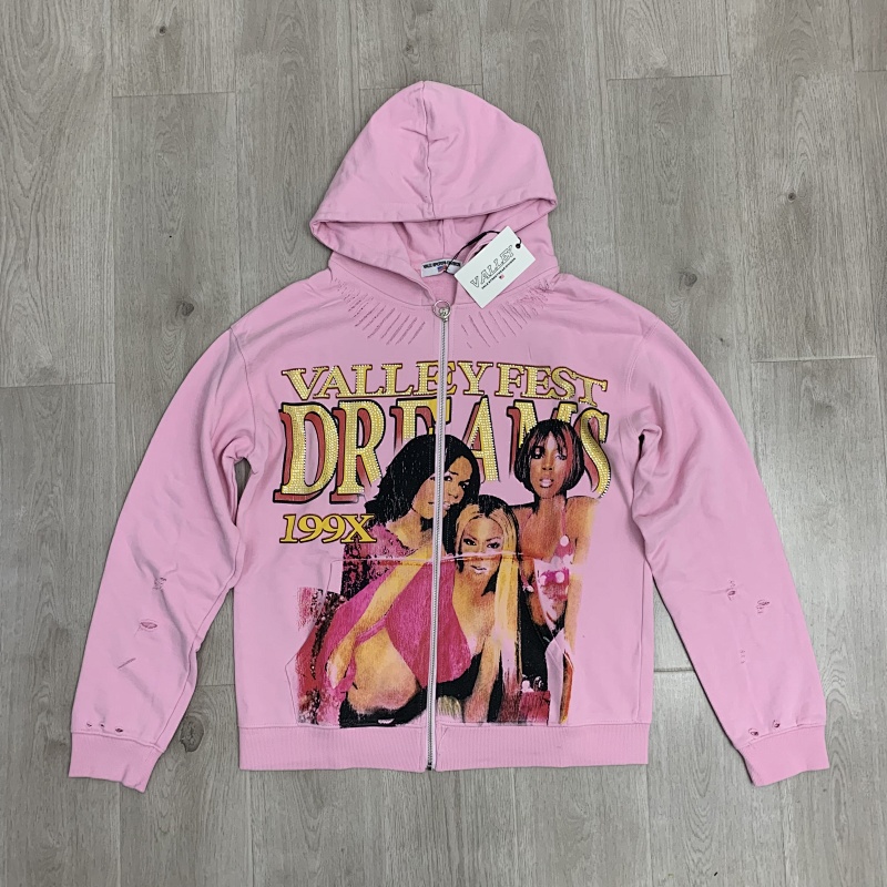 V125# P128 Vale  DREAM VALLEY Zip Up Hoodie烫钻粉色开衫卫衣