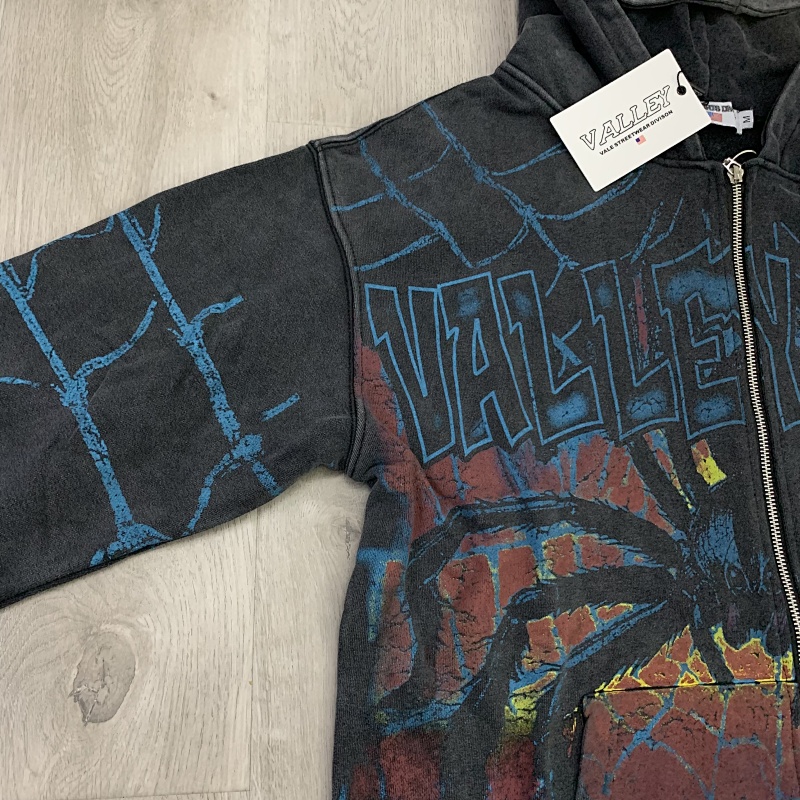 V126# P112 Vale Big Widow Zip Up Hoodie蜘蛛网印花开衫卫衣