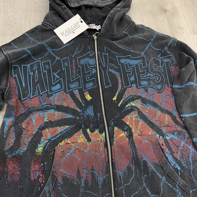 V126# P112 Vale Big Widow Zip Up Hoodie蜘蛛网印花开衫卫衣