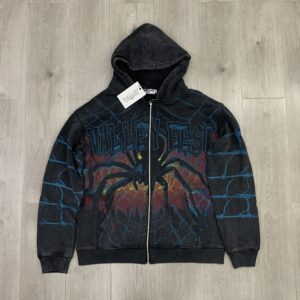 V126# P112 Vale Big Widow Zip Up Hoodie蜘蛛网印花开衫卫衣