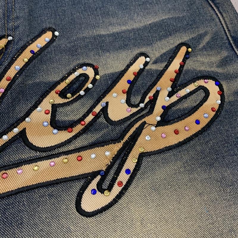 V805# P108 Vale Valley Forever SKITTLES JORTS Jean Shorts烫钻牛仔短裤