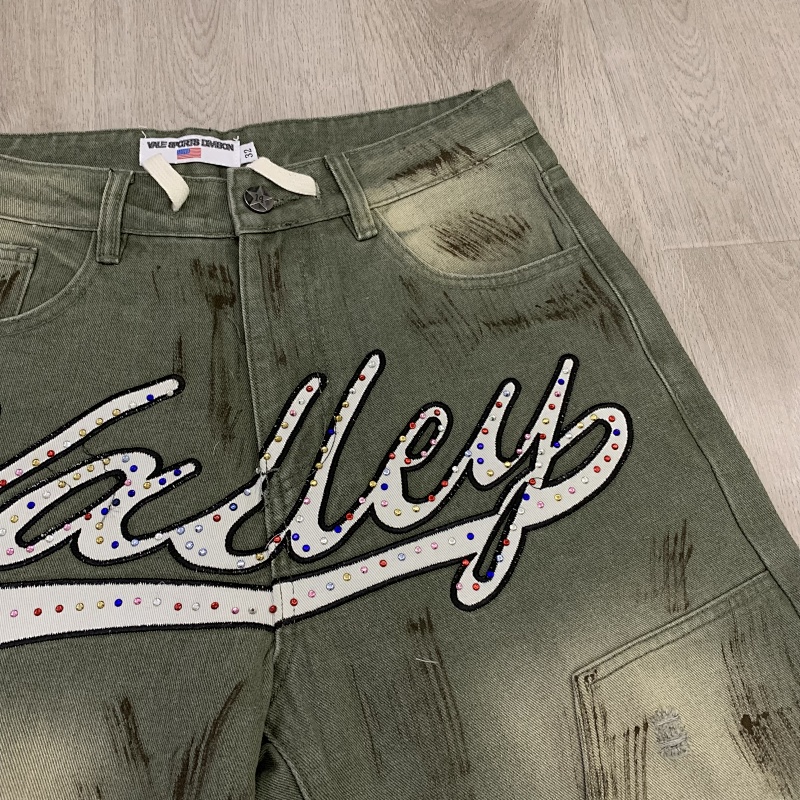 V806# P108 Vale Valley Forever SKITTLES JORTS Jean Shorts烫钻牛仔短裤