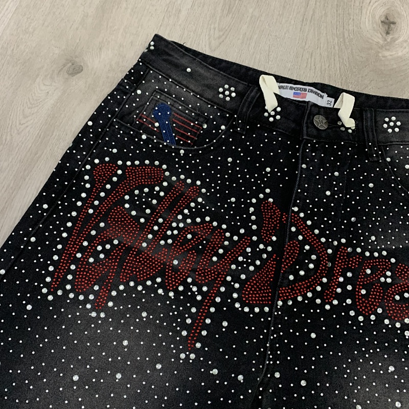 V807# P115 Vale Valley Forever Iced Out Jorts Jean Shorts满幅烫钻牛仔短裤