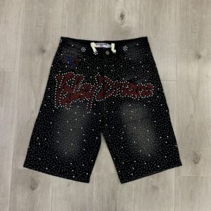 V807# P115 Vale Valley Forever Iced Out Jorts Jean Shorts满幅烫钻牛仔短裤