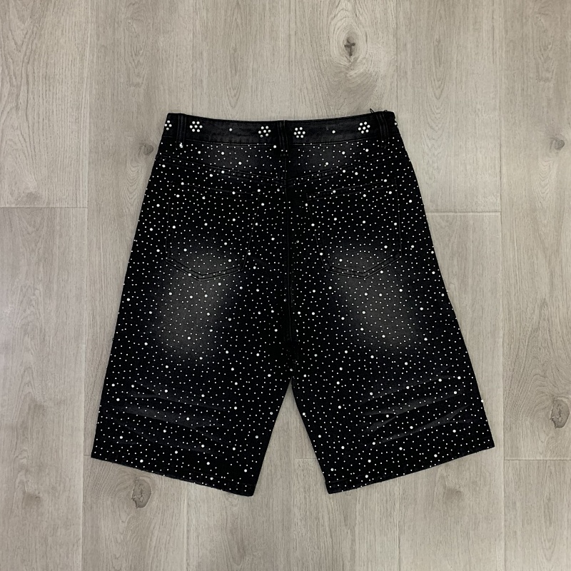 V807# P115 Vale Valley Forever Iced Out Jorts Jean Shorts满幅烫钻牛仔短裤