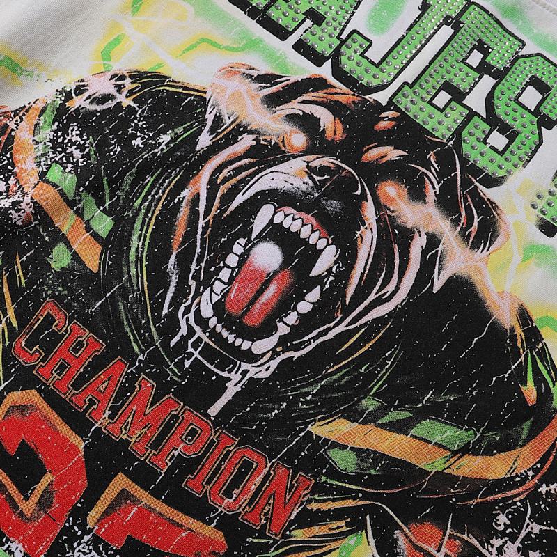 编号MA019，批67，MAJESTIK The World Dogg Graphic烫钻做旧短袖