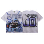 编号MA018，批67，MAJESTIK The World Shark Graphic烫钻做旧短袖