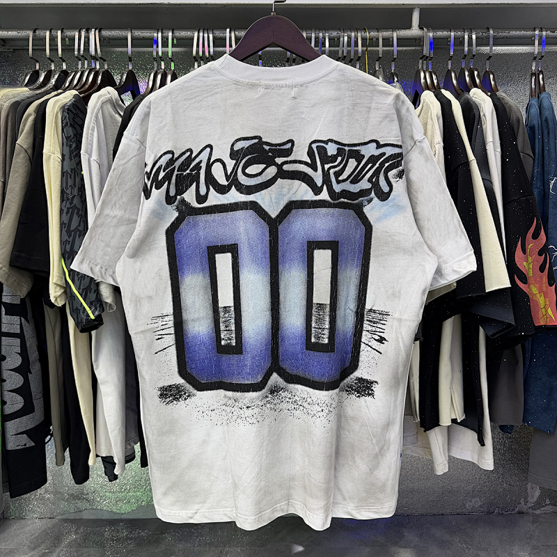编号MA018，批67，MAJESTIK The World Shark Graphic烫钻做旧短袖