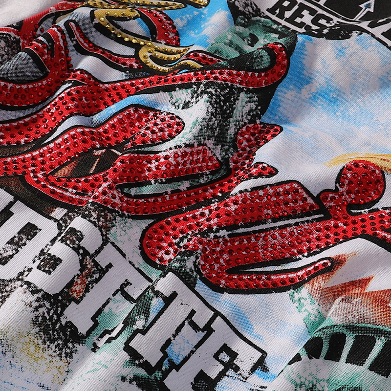 MA016P70，MAJESTIK The Spirit Tee自由女神印花烫钻短袖