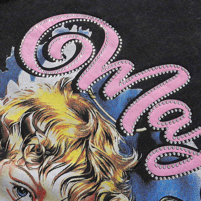 MA010，P65,MAJESTIK We Are Friend Garment Dyed Print Crop Tee烫钻