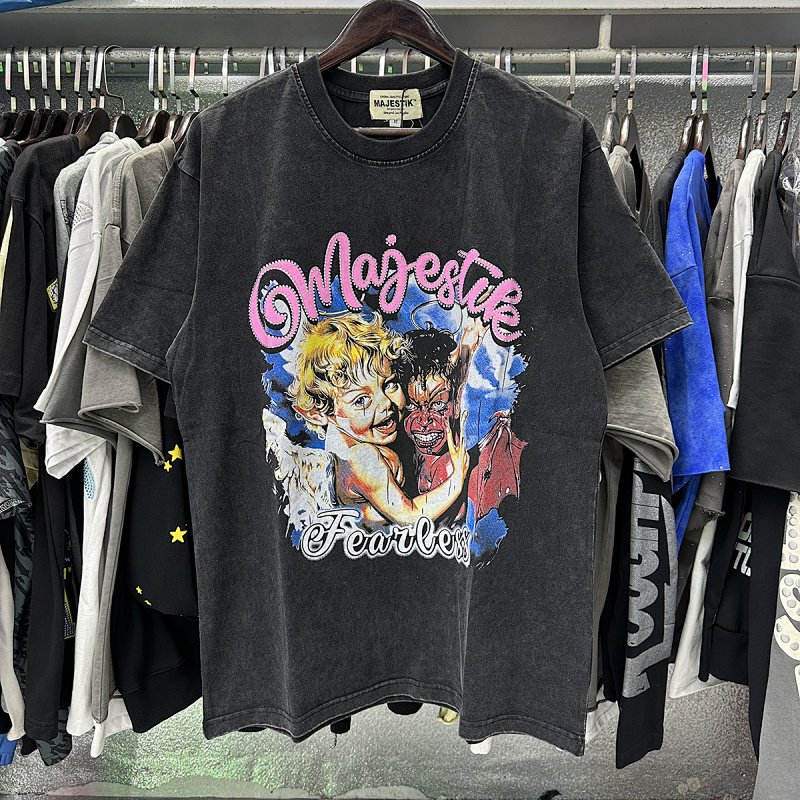 MA010，P65,MAJESTIK We Are Friend Garment Dyed Print Crop Tee烫钻