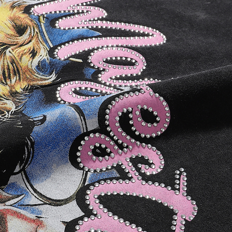 MA010，P65,MAJESTIK We Are Friend Garment Dyed Print Crop Tee烫钻