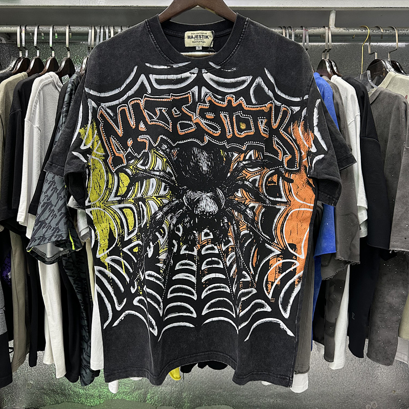 MA007P68，MAJESTIK Tarantula Garment Dyed Print Crop Tee烫钻设计