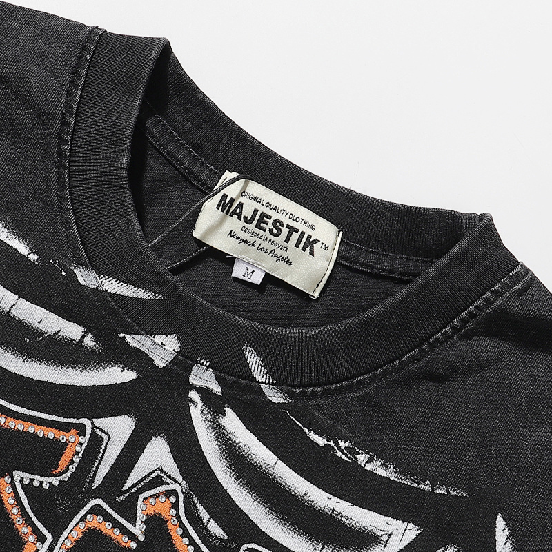 MA007P68，MAJESTIK Tarantula Garment Dyed Print Crop Tee烫钻设计