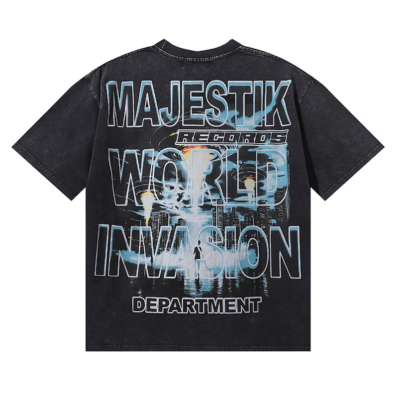 MA006，P65,MAJESTIK Department Garment Dyed Print Crop Tee烫钻