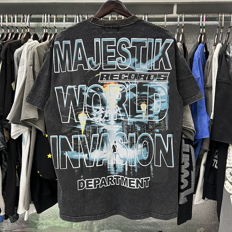 MA006，P65,MAJESTIK Department Garment Dyed Print Crop Tee烫钻