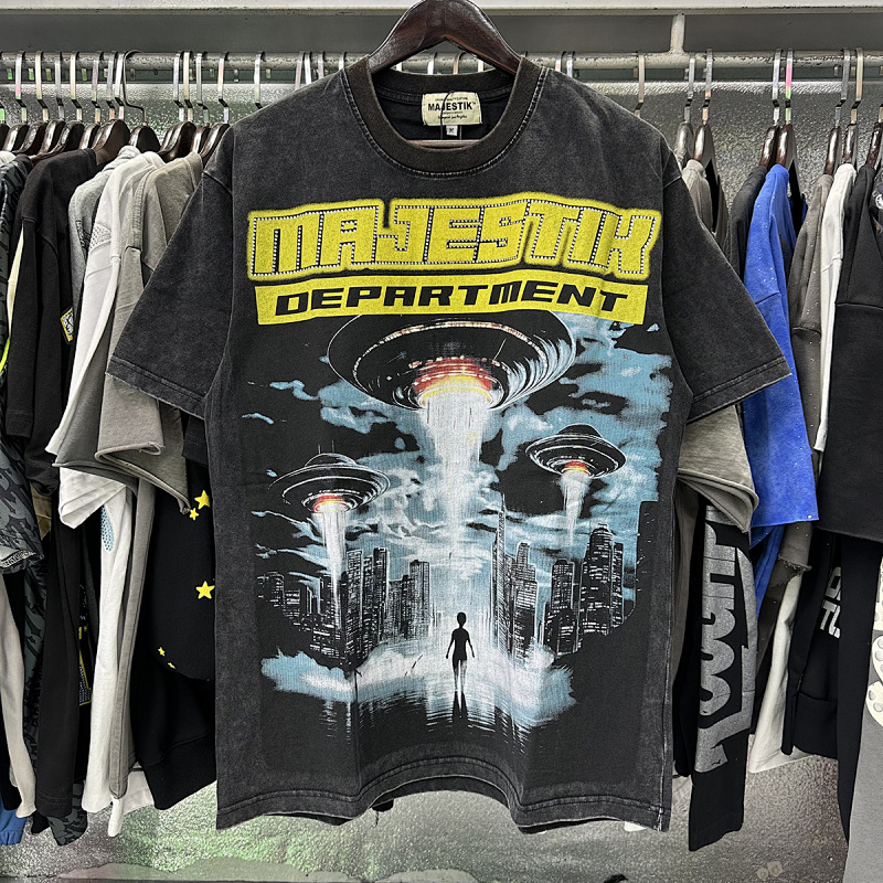 MA006，P65,MAJESTIK Department Garment Dyed Print Crop Tee烫钻