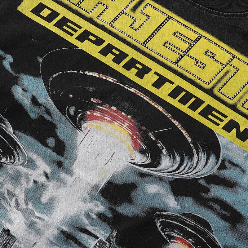 MA006，P65,MAJESTIK Department Garment Dyed Print Crop Tee烫钻