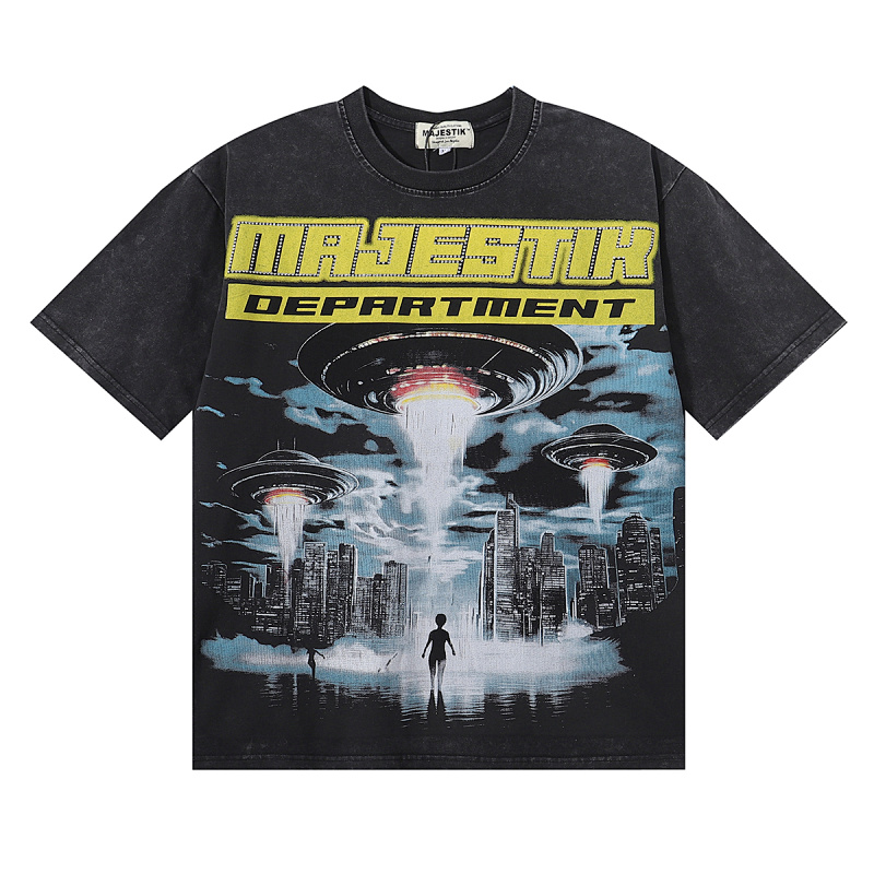 MA006，P65,MAJESTIK Department Garment Dyed Print Crop Tee烫钻