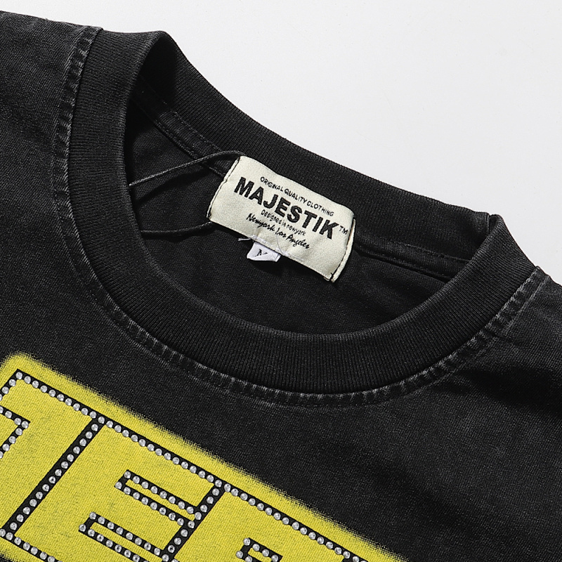 MA006，P65,MAJESTIK Department Garment Dyed Print Crop Tee烫钻