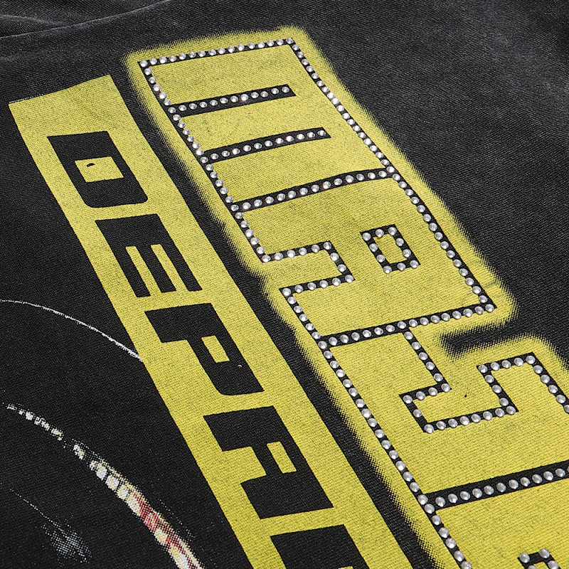 MA006，P65,MAJESTIK Department Garment Dyed Print Crop Tee烫钻