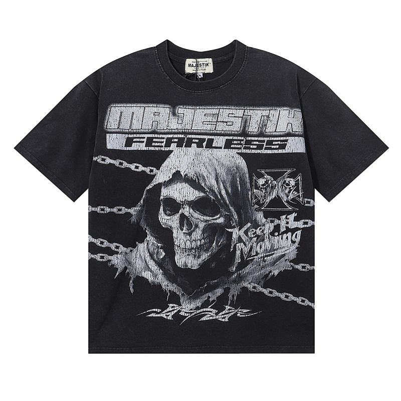 MA003P65，MAJESTIK Death Chain Garment Dyed Print Crop Tee烫钻
