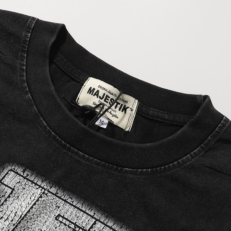 MA003P65，MAJESTIK Death Chain Garment Dyed Print Crop Tee烫钻