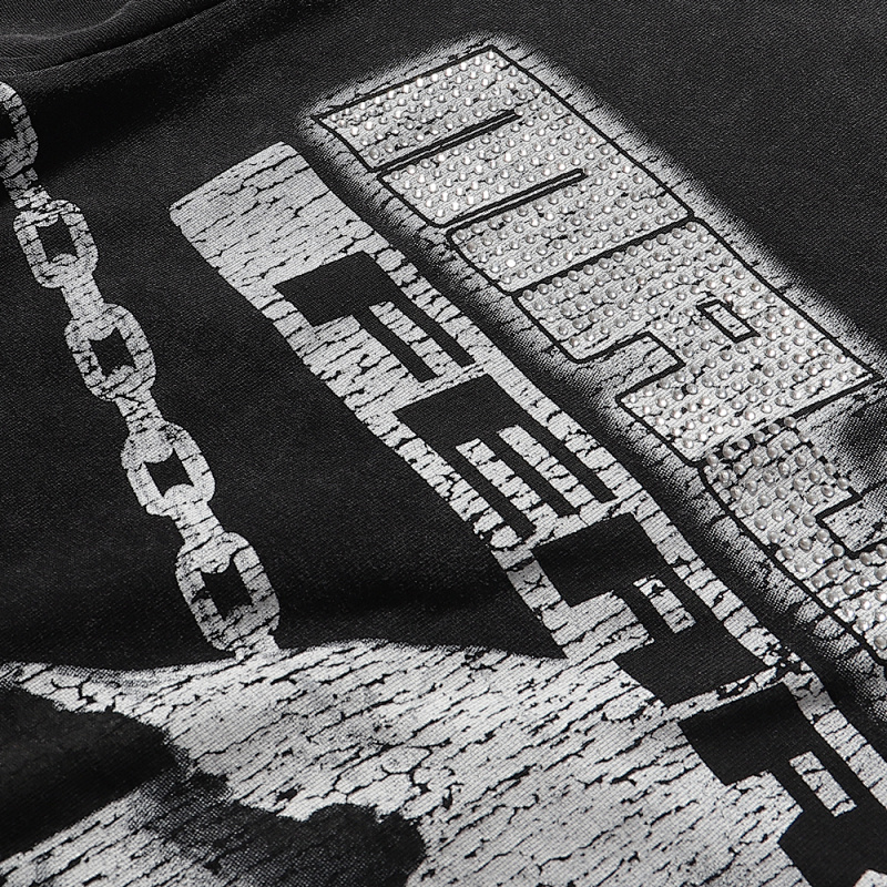 MA003P65，MAJESTIK Death Chain Garment Dyed Print Crop Tee烫钻