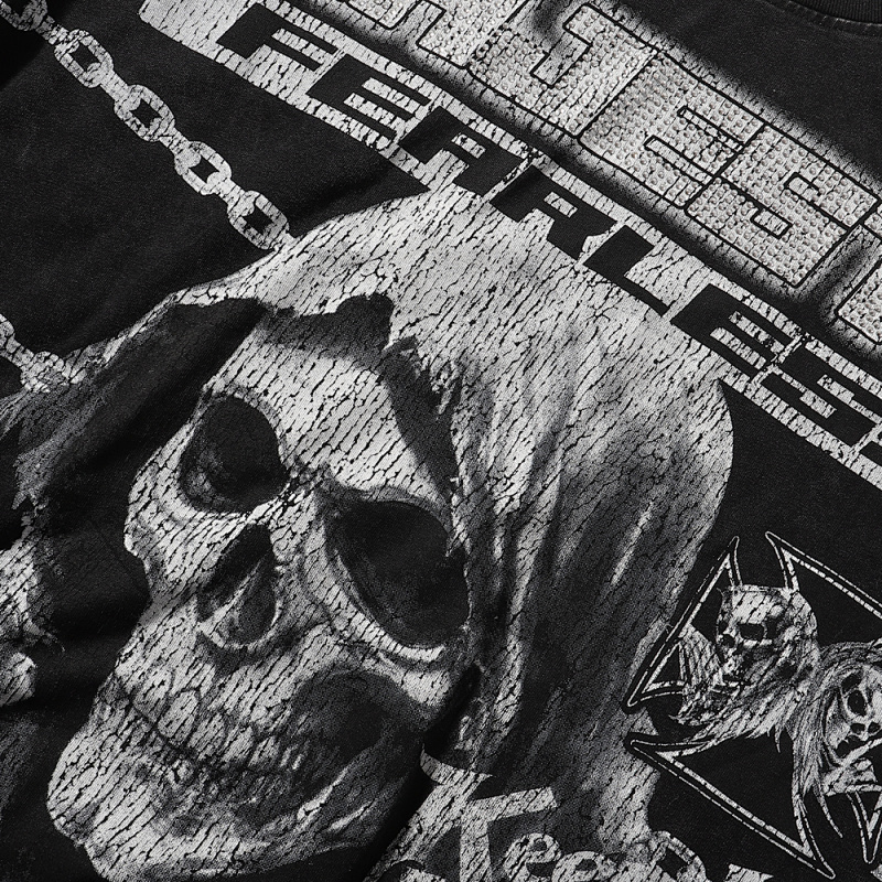 MA003P65，MAJESTIK Death Chain Garment Dyed Print Crop Tee烫钻