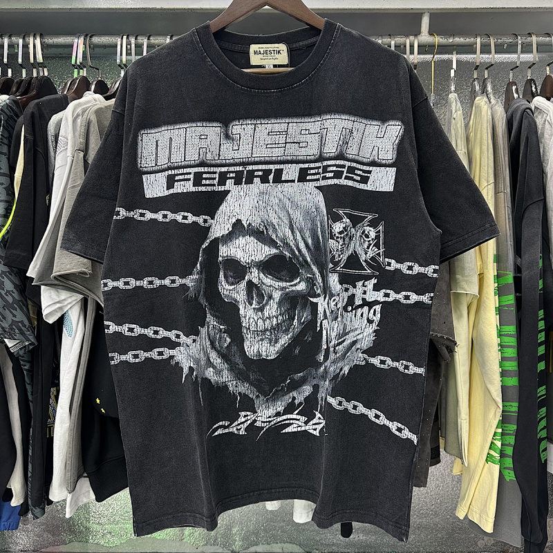 MA003P65，MAJESTIK Death Chain Garment Dyed Print Crop Tee烫钻