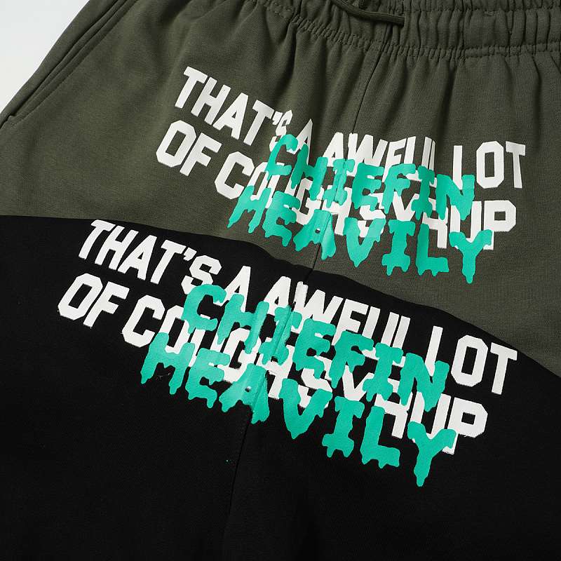T2507#短裤｜P66 THAT'S A AWFUL LOT OF COUGH SYRUP 现货实拍 美式简约 休闲短裤 面料（fabric):纯棉卫衣毛圈380克 码数（size）：S-M- L-