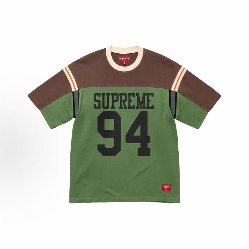 3034 p80 Supreme SS25 WEEK8 Split S/S Football Top 拼接图案罗纹圆领短袖美式潮流足球衣 男女同款 黑色 smlxl