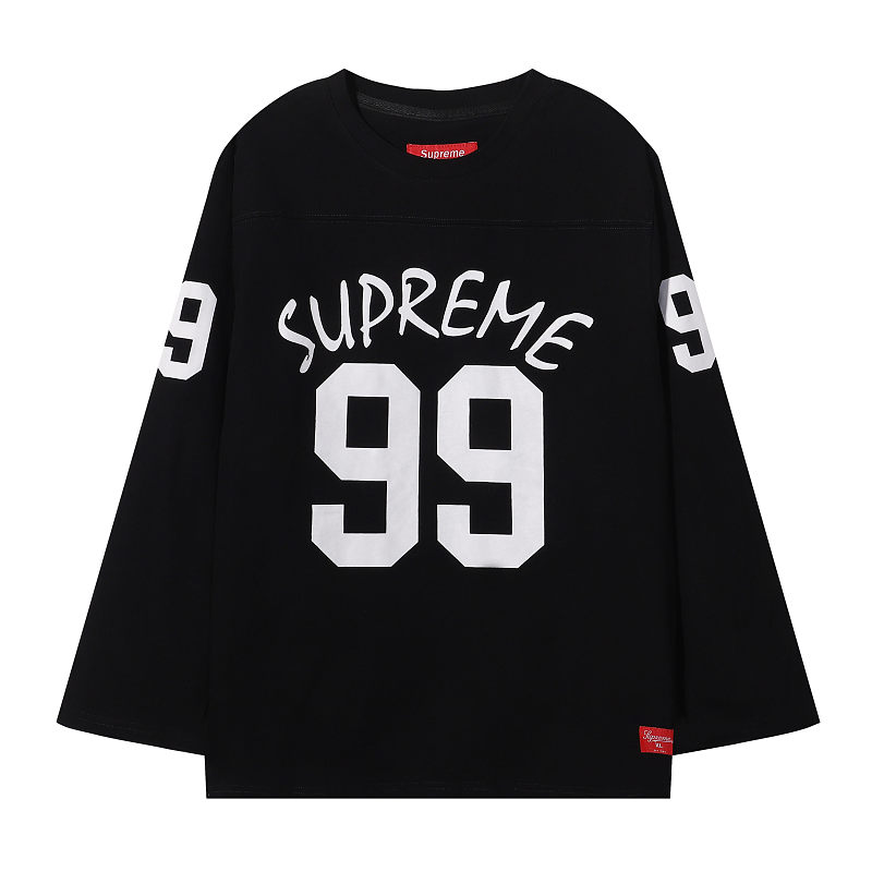3032 p75 supreme 99号印花长袖T恤 黑色 米白 SMLXL  尺码 S M L XL