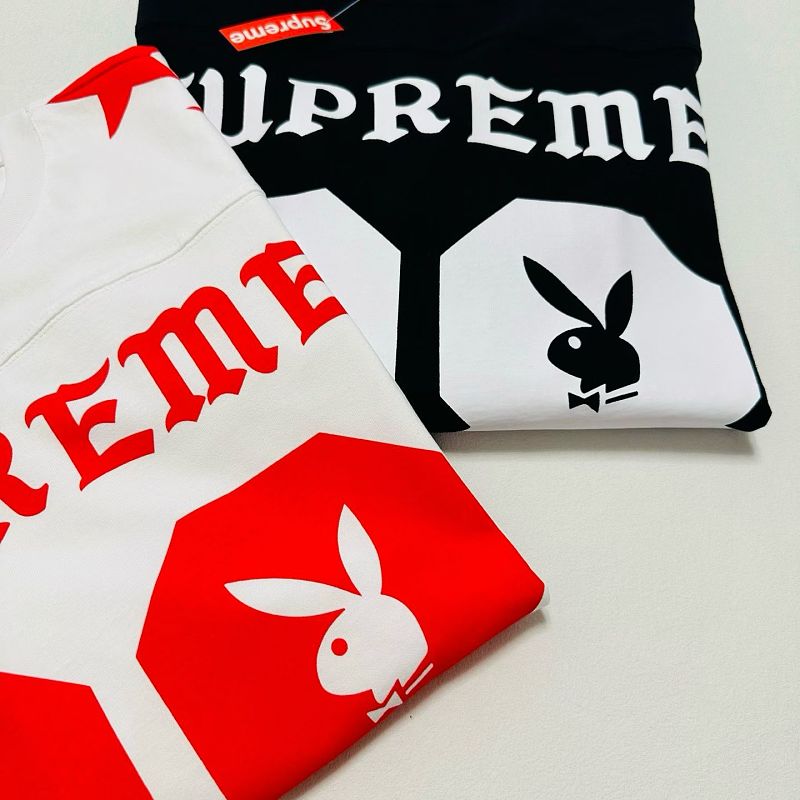 P65-9098# Supreme 联名款SS26 88号兔子圆领长袖 黑色、白色 S-XL