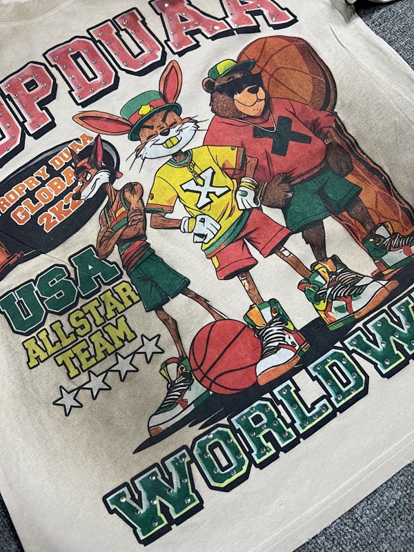 编号727 #P75 DUAA New Age T-shirt 2026ss欧美最新潮牌白墨直喷烫钻洗水做旧短袖T恤 码数：S  M  L  XL