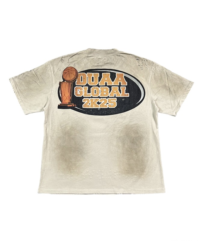 编号727 #P75 DUAA New Age T-shirt 2026ss欧美最新潮牌白墨直喷烫钻洗水做旧短袖T恤 码数：S  M  L  XL