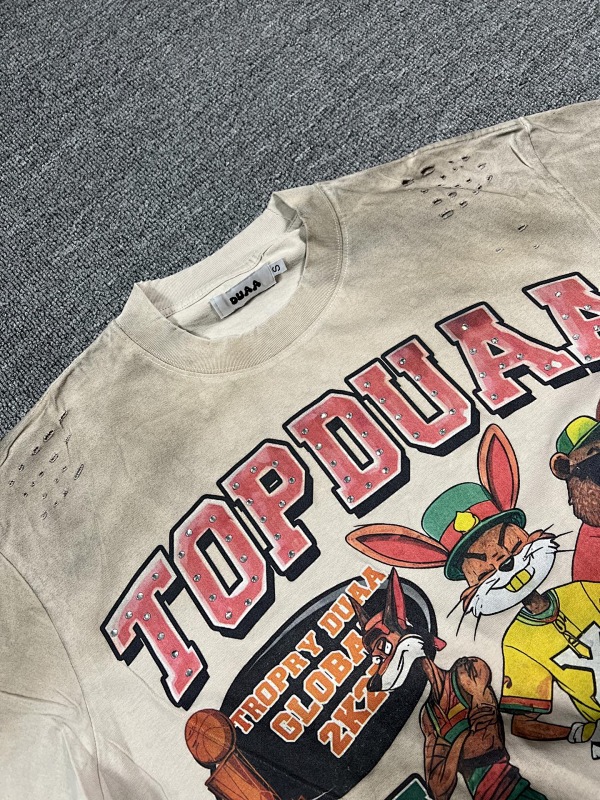 编号727 #P75 DUAA New Age T-shirt 2026ss欧美最新潮牌白墨直喷烫钻洗水做旧短袖T恤 码数：S  M  L  XL