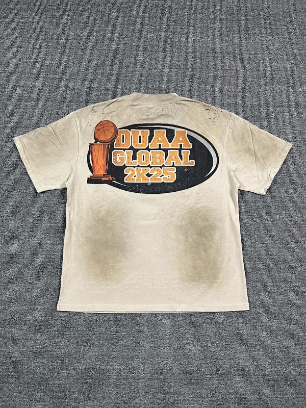 编号727 #P75 DUAA New Age T-shirt 2026ss欧美最新潮牌白墨直喷烫钻洗水做旧短袖T恤 码数：S  M  L  XL