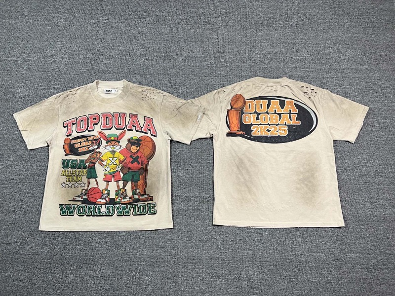 编号727 #P75 DUAA New Age T-shirt 2026ss欧美最新潮牌白墨直喷烫钻洗水做旧短袖T恤 码数：S  M  L  XL