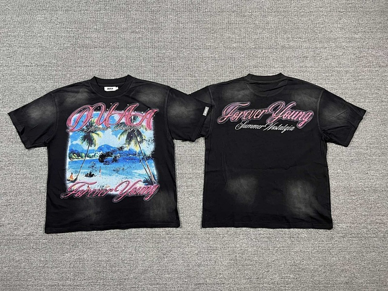 编号721   #P72    DUAA New Age T-shirt 2026ss欧美最新潮牌白墨直喷烫钻洗水做旧短袖T恤