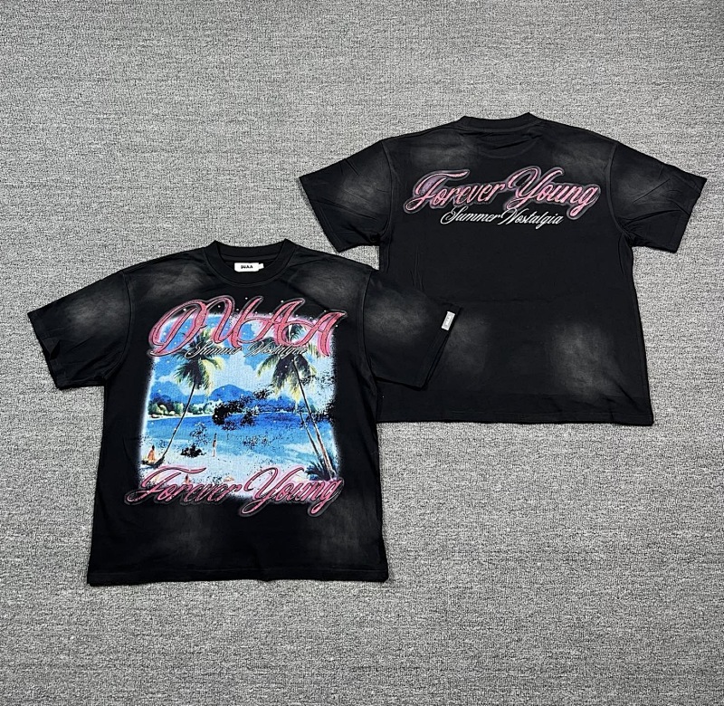 编号721   #P72    DUAA New Age T-shirt 2026ss欧美最新潮牌白墨直喷烫钻洗水做旧短袖T恤