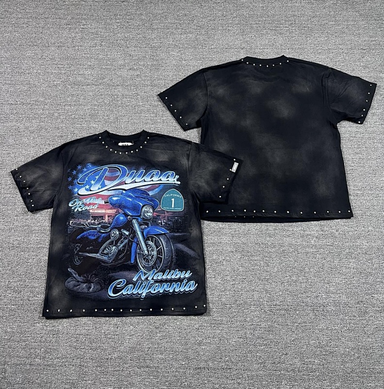 编号720   #P72   DUAA New Age T-shirt 2026ss欧美最新潮牌白墨直喷烫钻洗水做旧短袖T恤