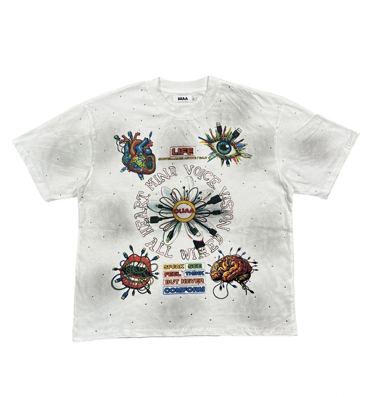 编号713   #P72   DUAA New Age T-shirt 2026ss欧美最新潮牌白墨直喷烫钻洗水做旧短袖T恤