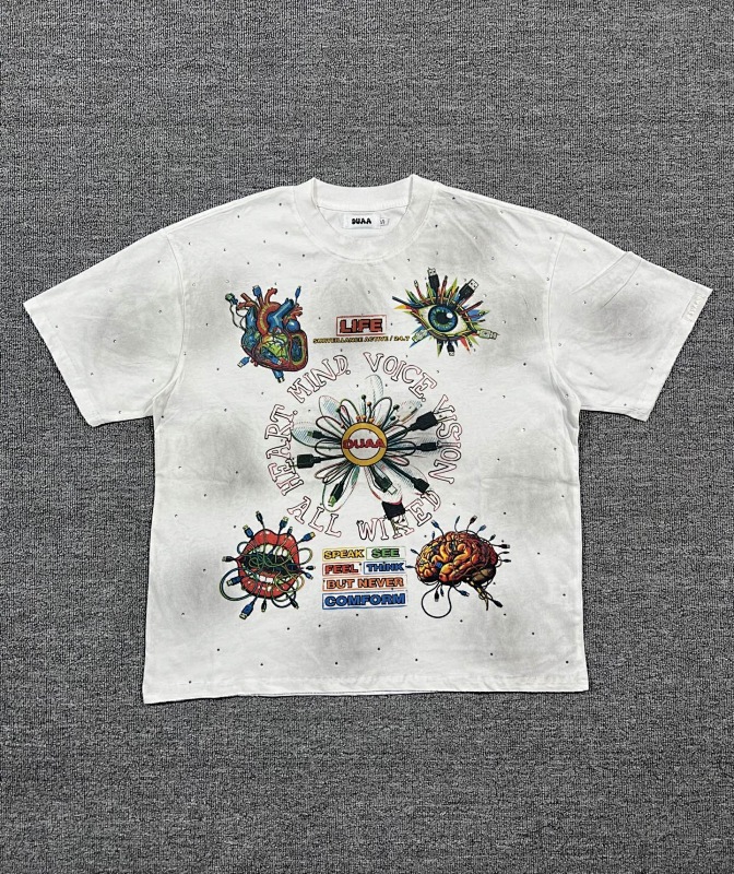 编号713   #P72   DUAA New Age T-shirt 2026ss欧美最新潮牌白墨直喷烫钻洗水做旧短袖T恤